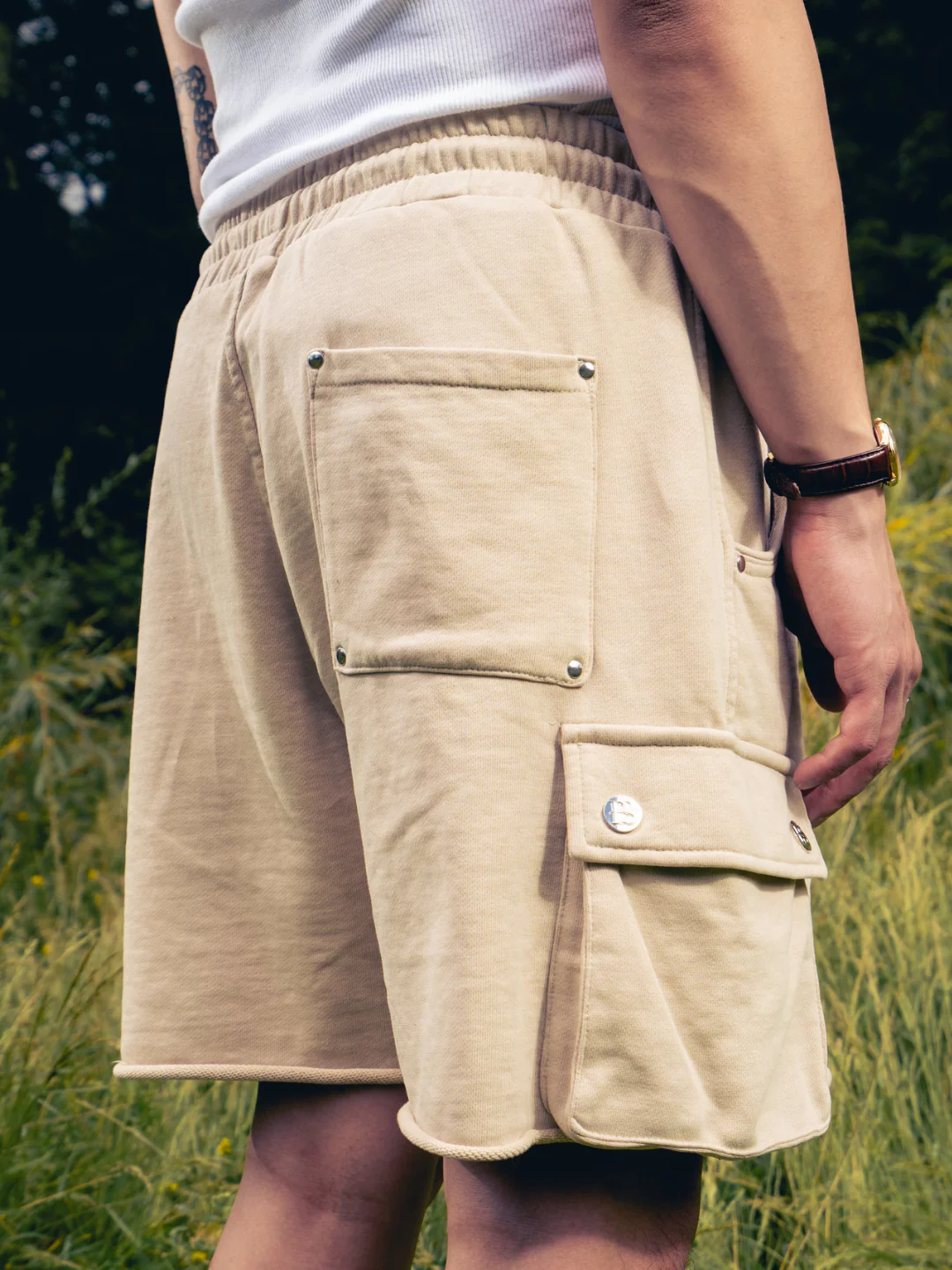 Beige Cargo Sweat Shorts - Image 3