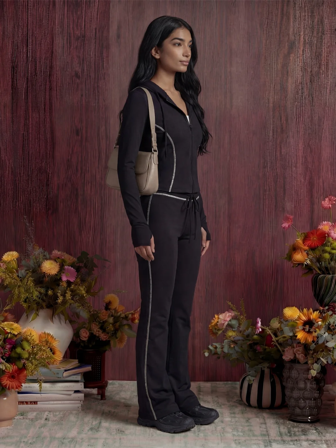 Black Contrast Stitch Tracksuit - Image 3