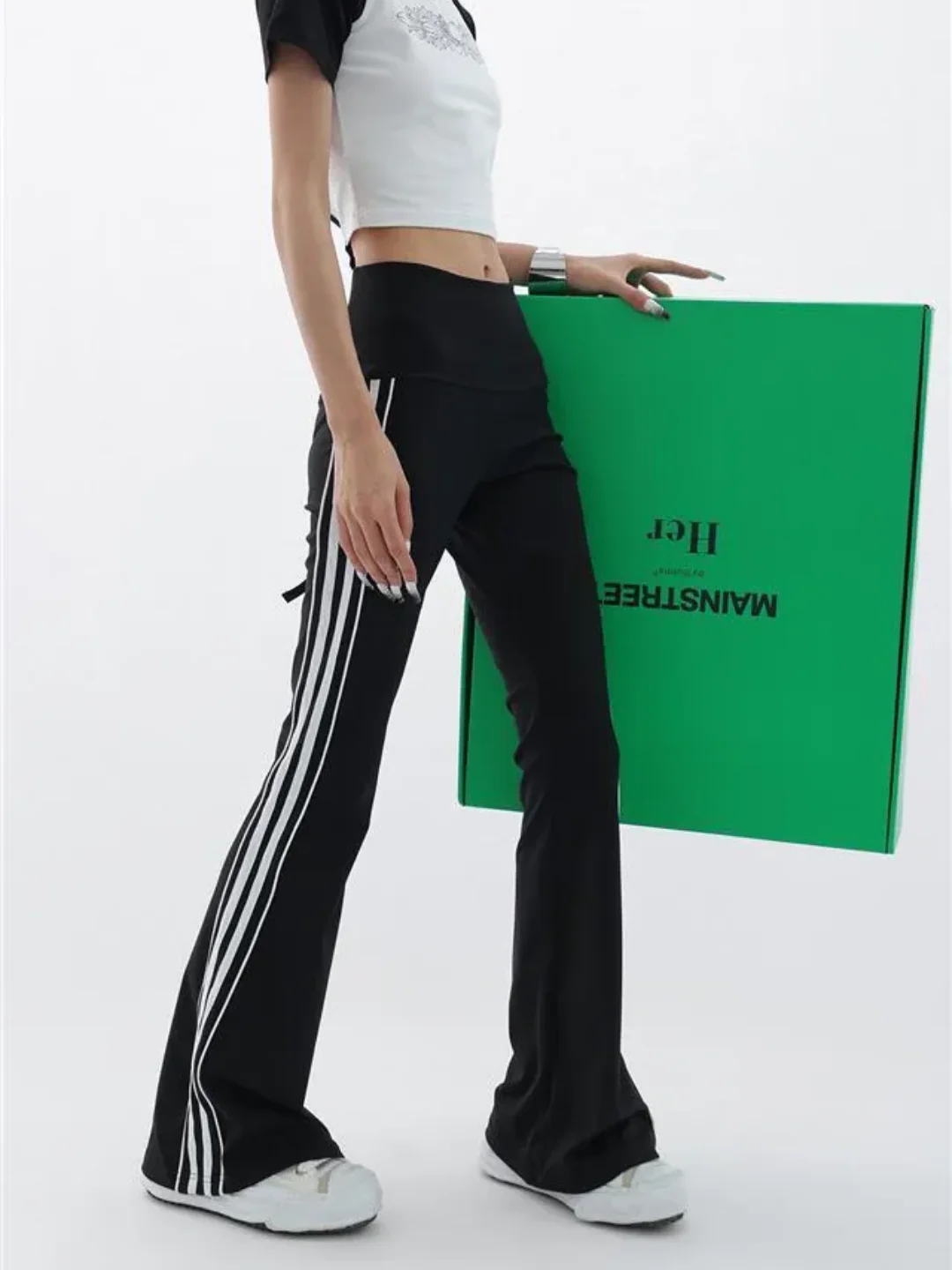 Black Stripe Flare Leggings - Image 4