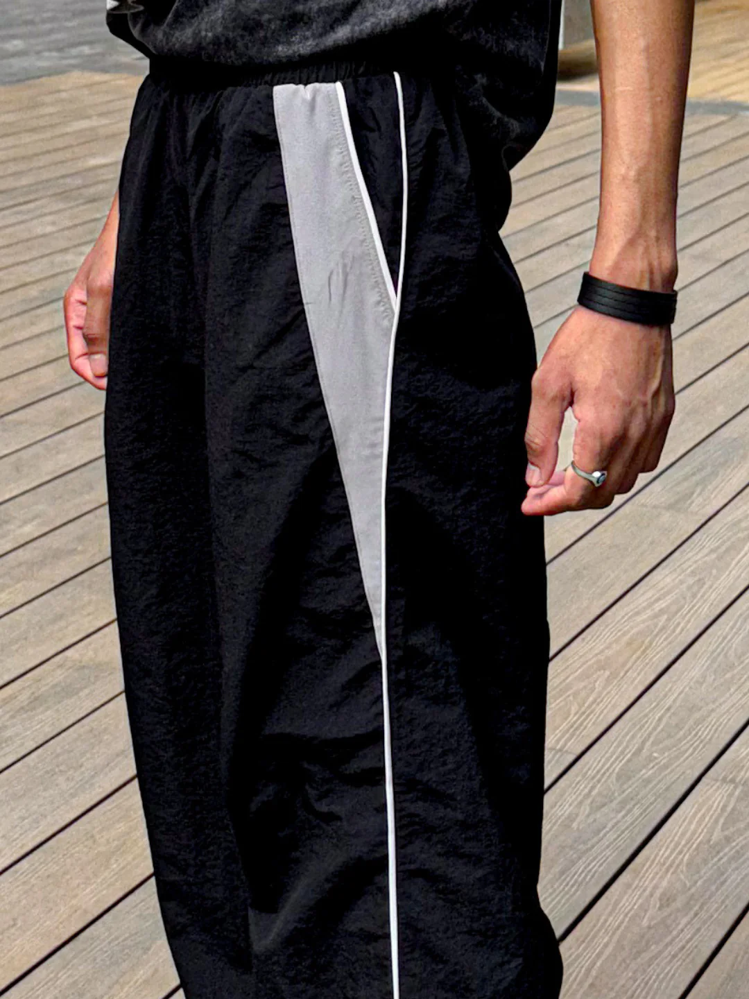 Black Contrast Piping Detail Trackpants - Image 6