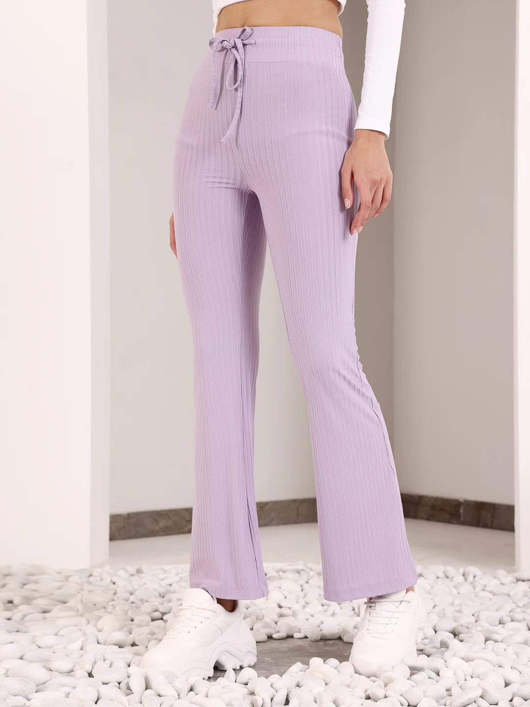 Lavender Rib Drawstring Flare Pants - Image 4