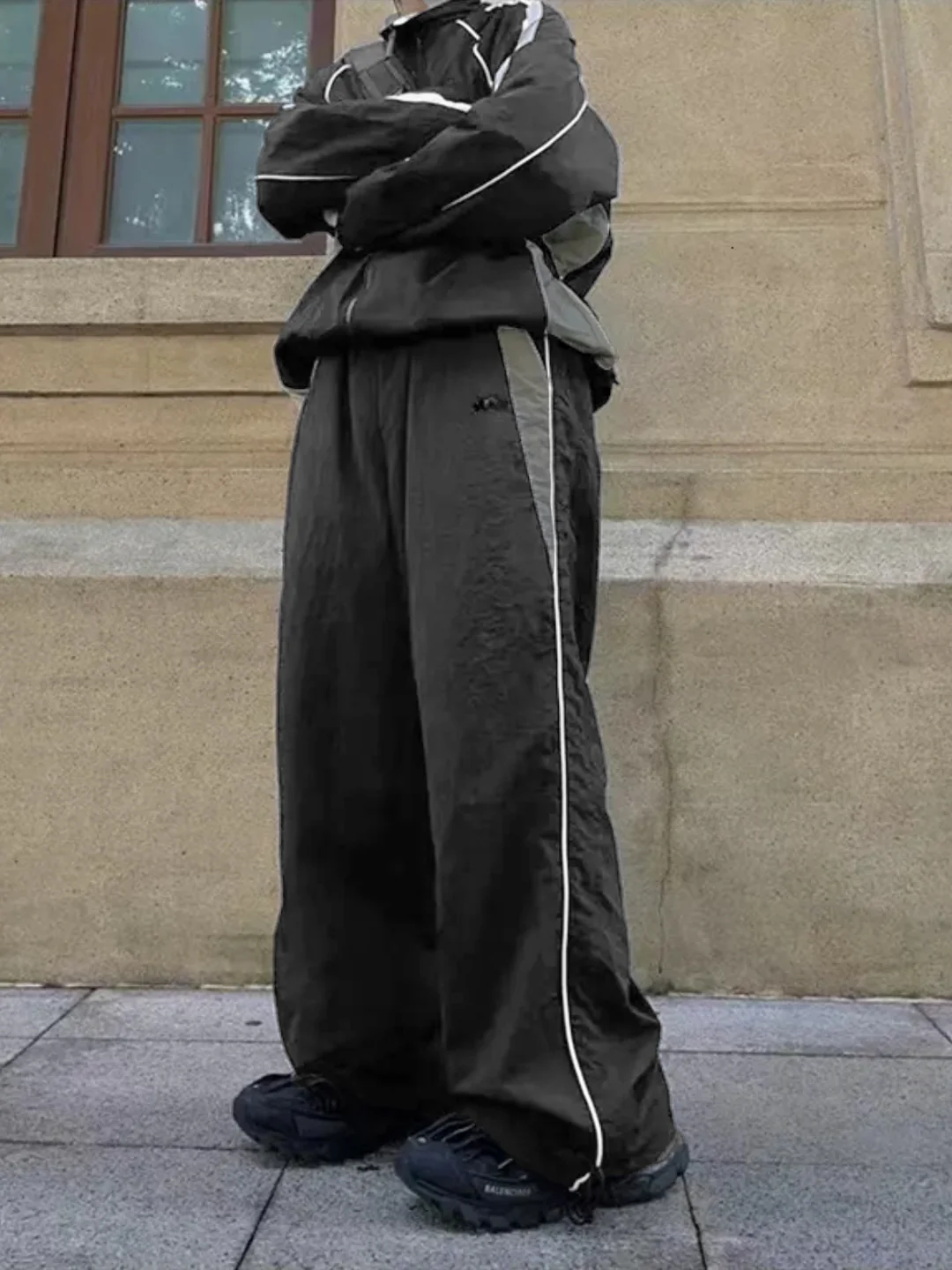 Dark Grey Contrast Piping Detail Trackpants - Image 3