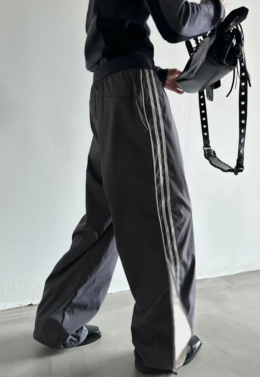 Dark Grey Striped Parachute Pants - Image 4