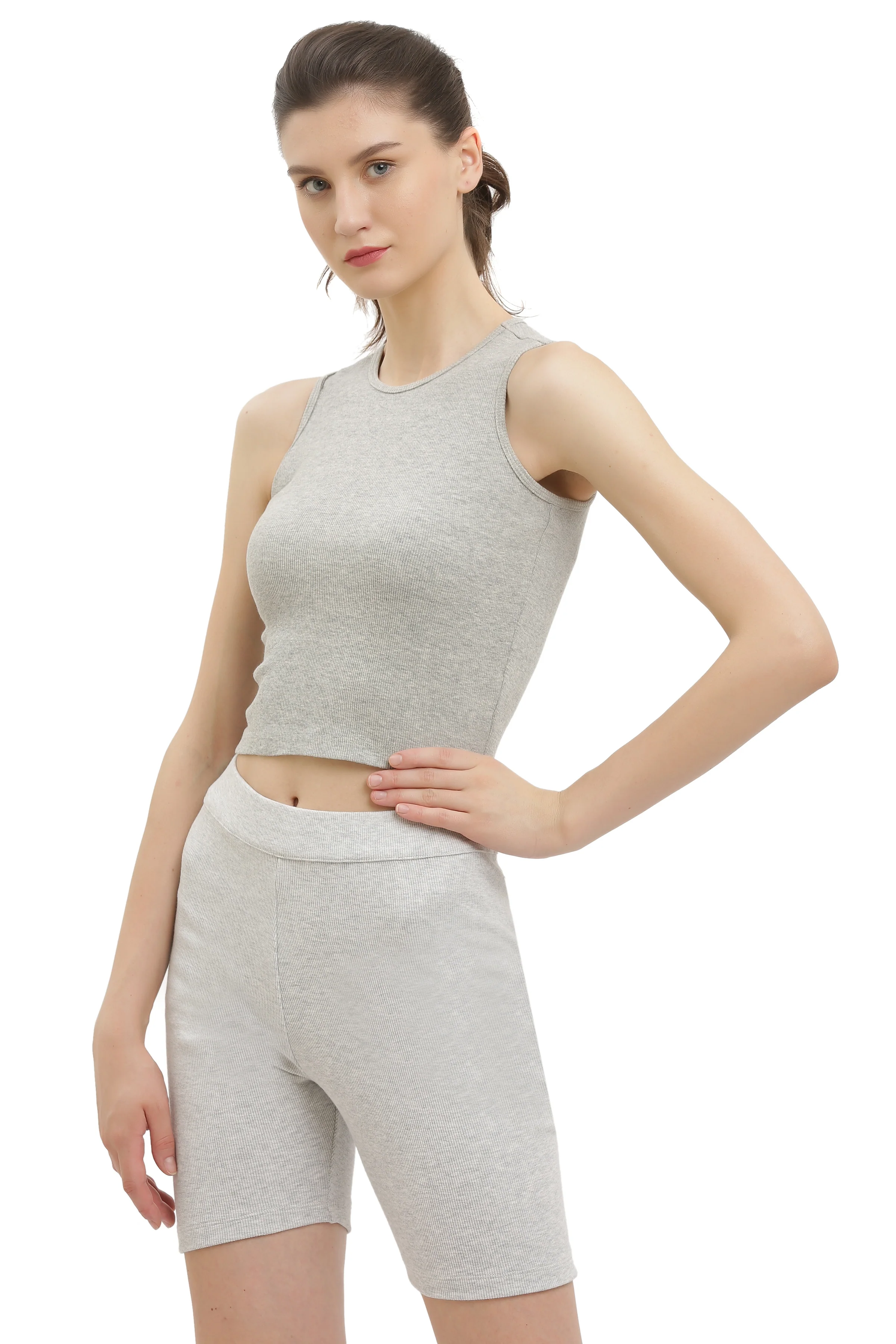 Grey Ribbed Sleeveless Crop Top - Image 4