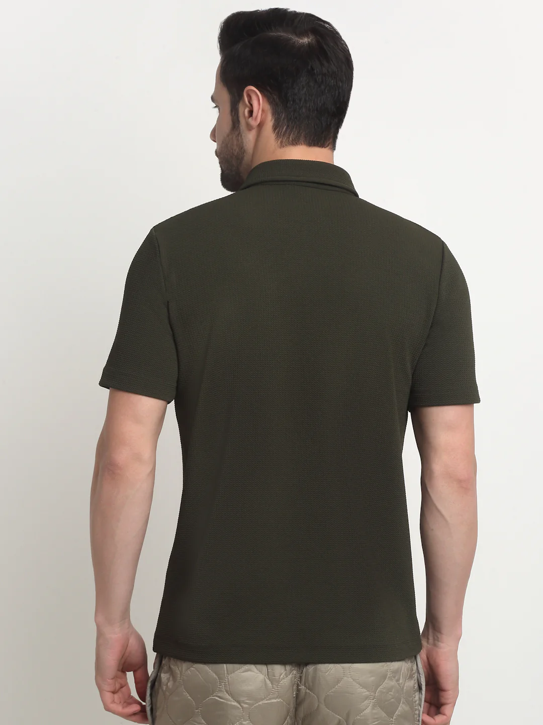 Olive waffle knit polo t-shirt - Image 3