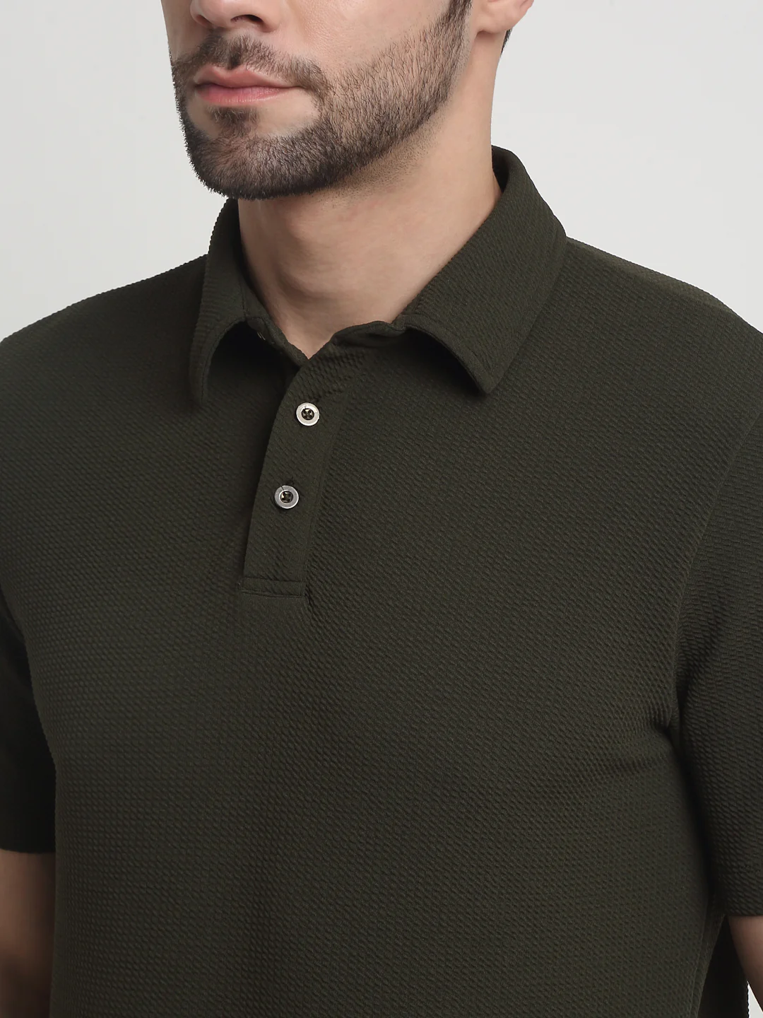 Olive waffle knit polo t-shirt - Image 5