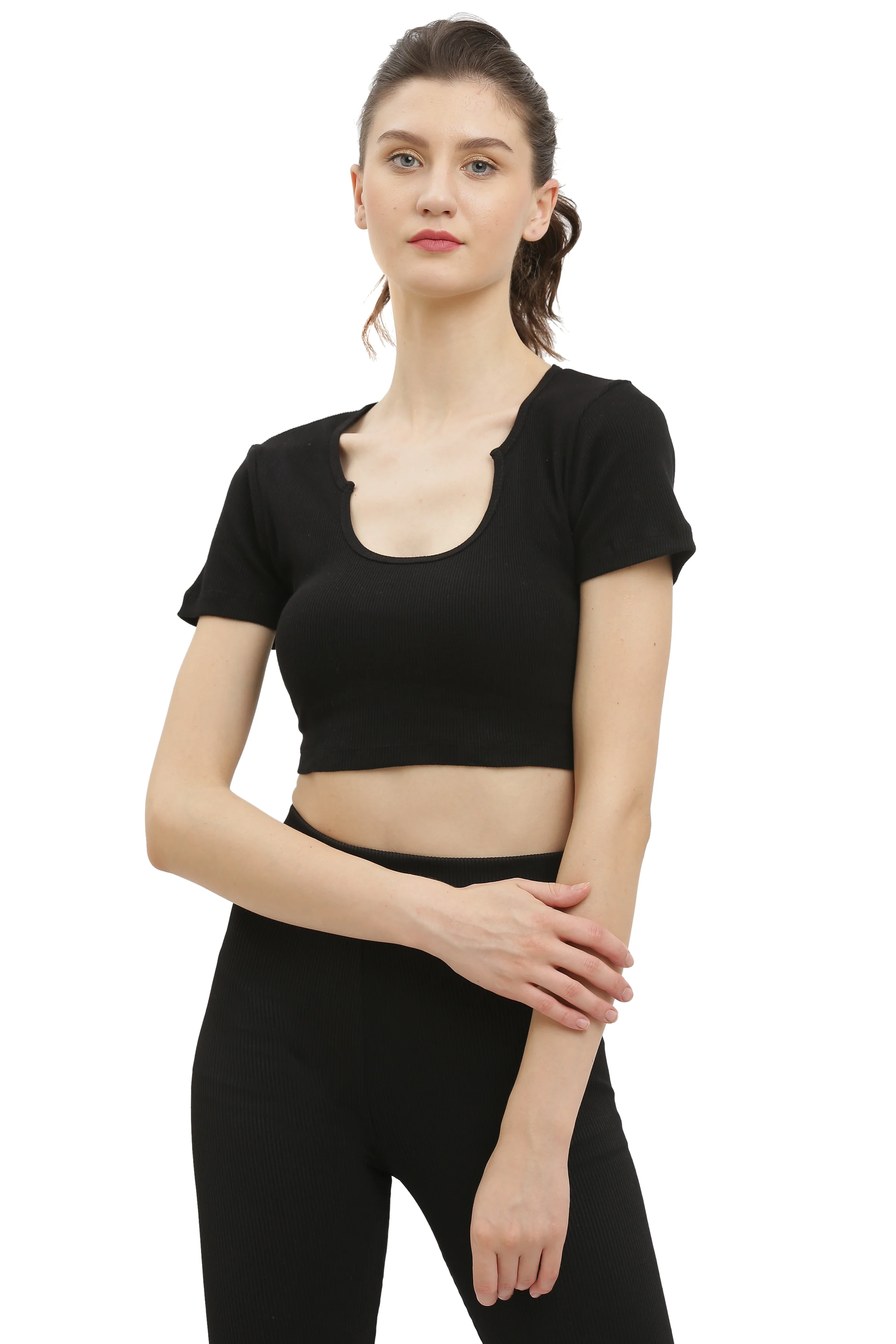 Half Sleeve Rib Crop Top - Image 3