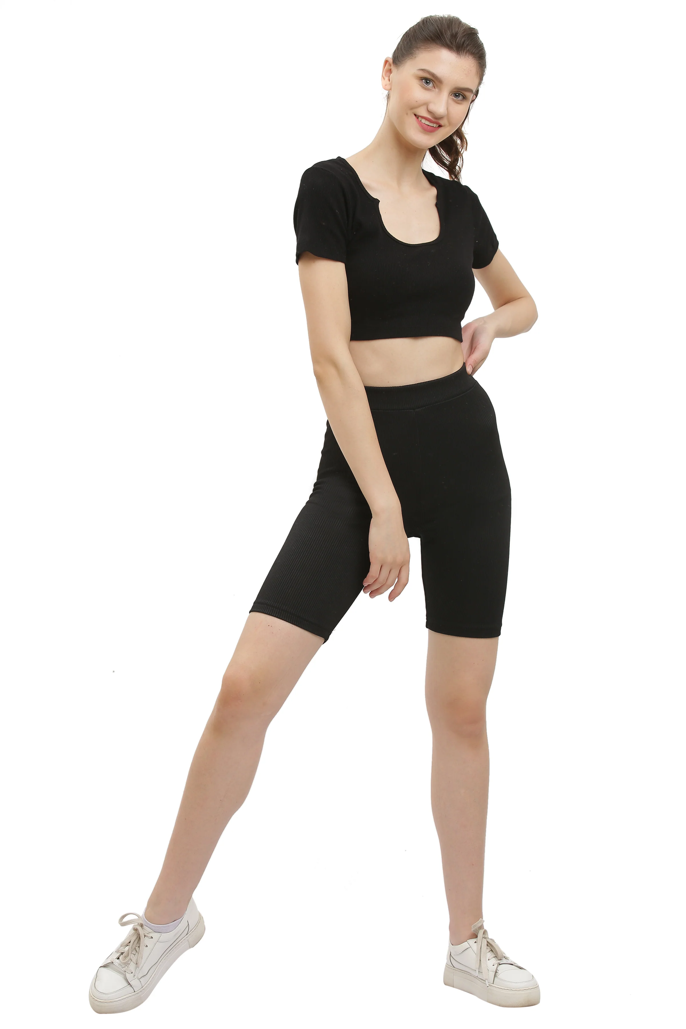 Half Sleeve Rib Crop Top - Image 5